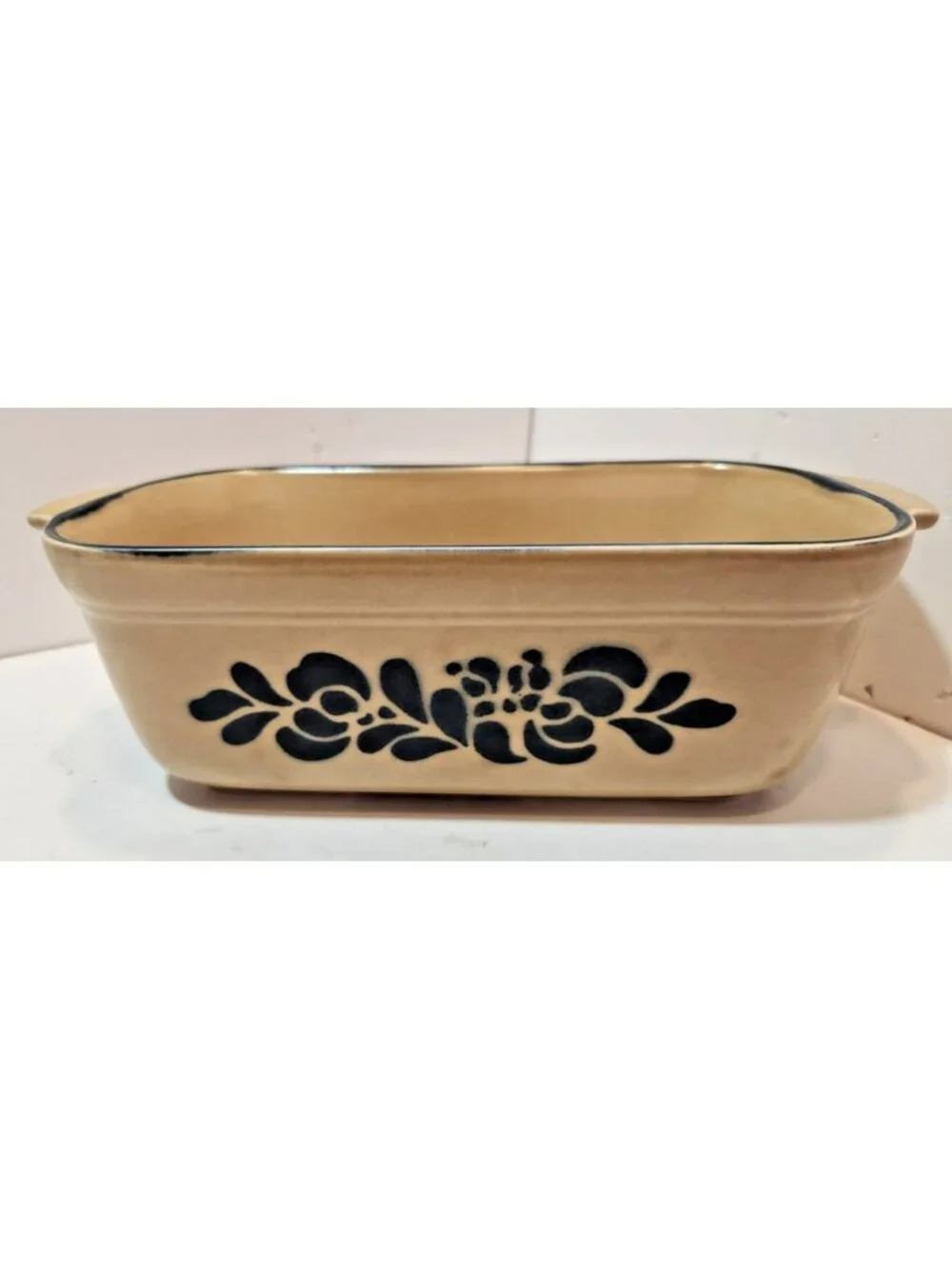 Pfaltzgraff Folk Art 2 Qt. Loaf Pan #235 Stoneware Beige Blue Floral 9x5x3 USA